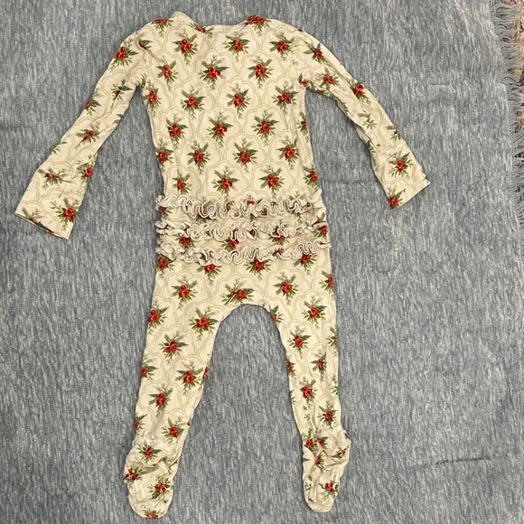 Posh Peanut White, Green and Red Floral Kids Footie - Picture 2 of 4